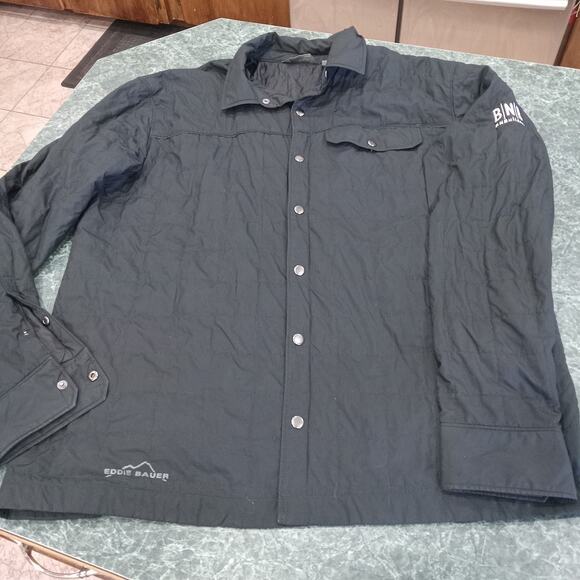 Eddie Bauer EB502 Shirt Jac Snap Button Quilted Shacket Black Men’s Large LOGO - Picture 1 of 16